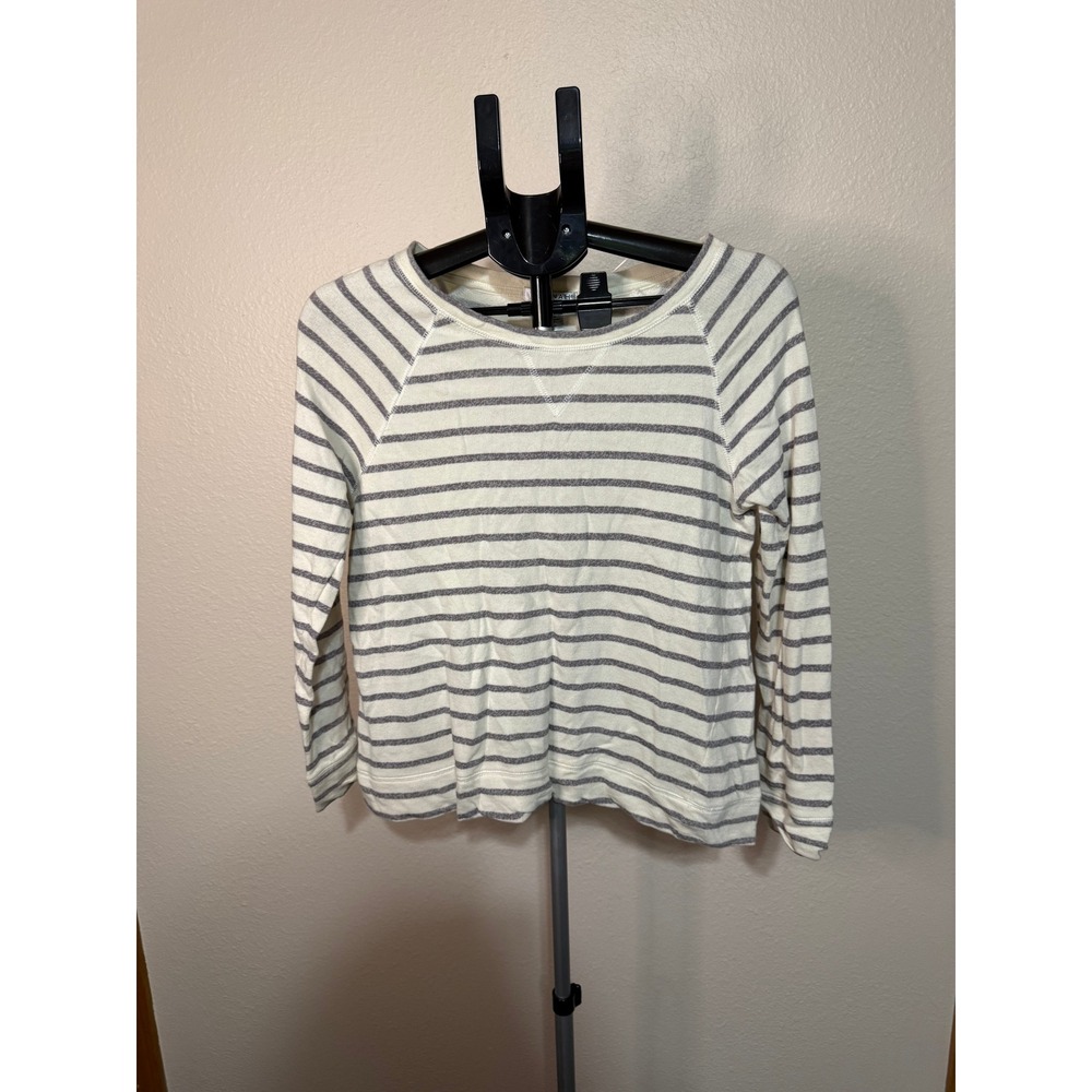 Hannah‎ Sport Womens Small Striped Cotton Pullover Sweatshirt Grey Cream Raglan